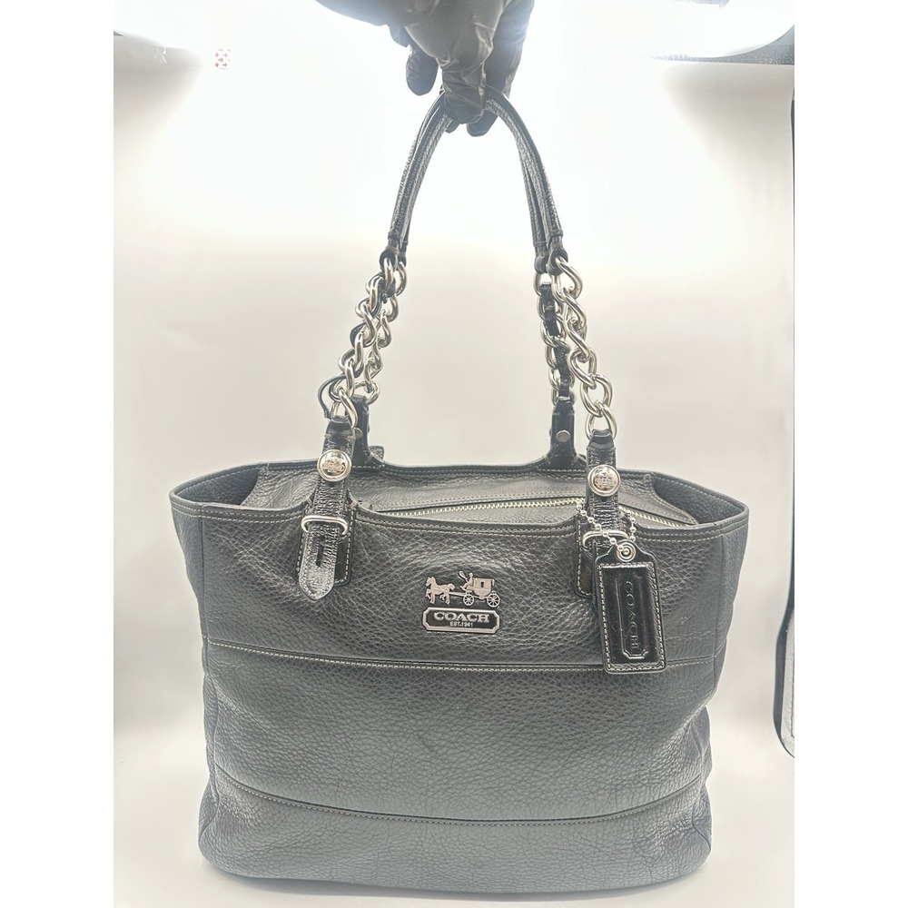 COACH Madison 14111 Black Leather Shoulder Bag Silver Chain Strap Vintage